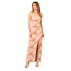Adrianna Papell Jacquard Floral Column Gown High Slit Formal Dress Size 16 NWT
